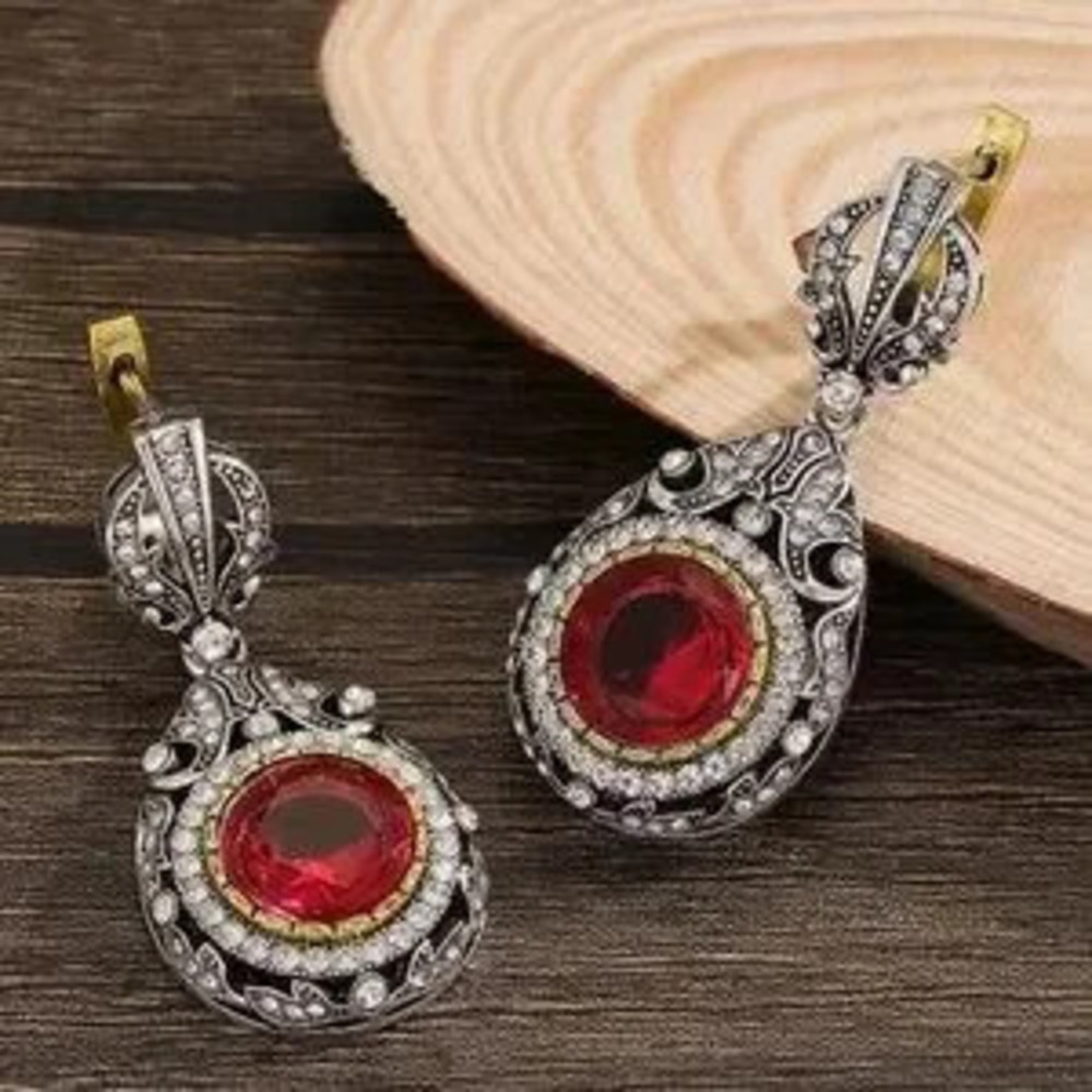 Anthropologie New Vintage Silver and Red Teardrop Earrings